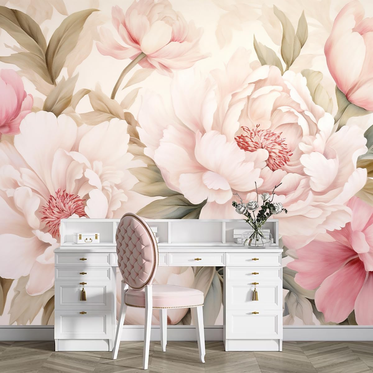 Beauty Flower Makeup - Zarif Şakayık Çiçek Duvar Kağıdı Vanity