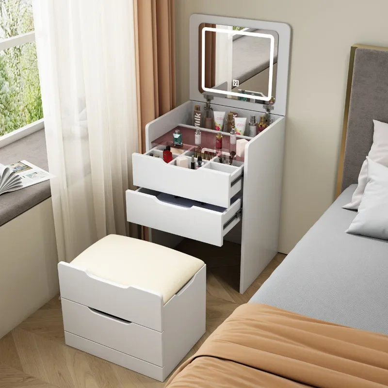 Beauty Lab Makeup - Lüks Kahverengi Katlanabilir Makyaj Masası, Vitrinli,